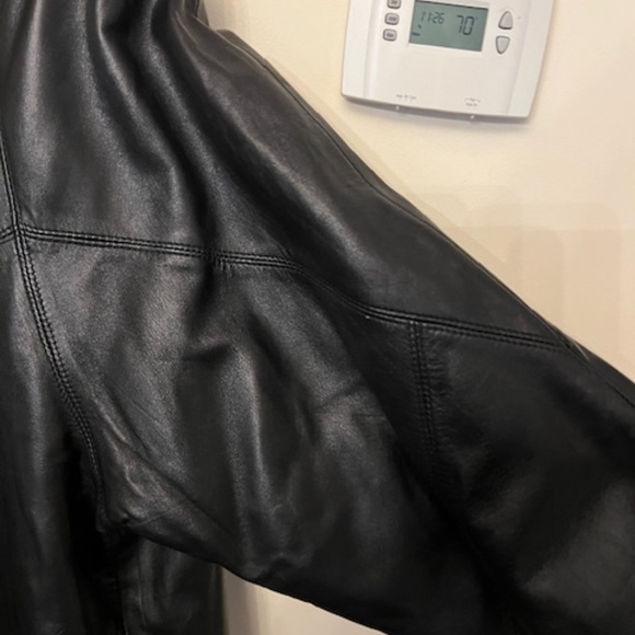 floor length dolman sleeve black leather with fox fur coat Medium , Large 12-14 - Picture 8 of 9